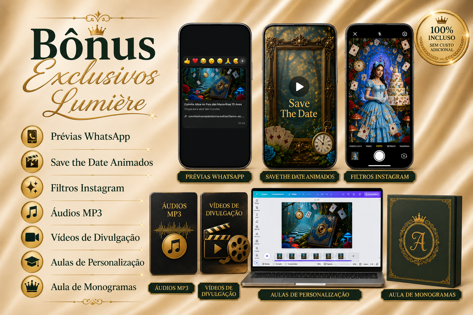 Bônus exclusivos Lumière: prévias, save the dates, filtros, áudios, vídeos e aulas
